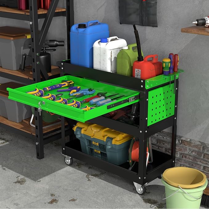 Heavy Duty 3 Tier Tool Cart, Mechanic Metal Rolling Tool Cart - Image 2