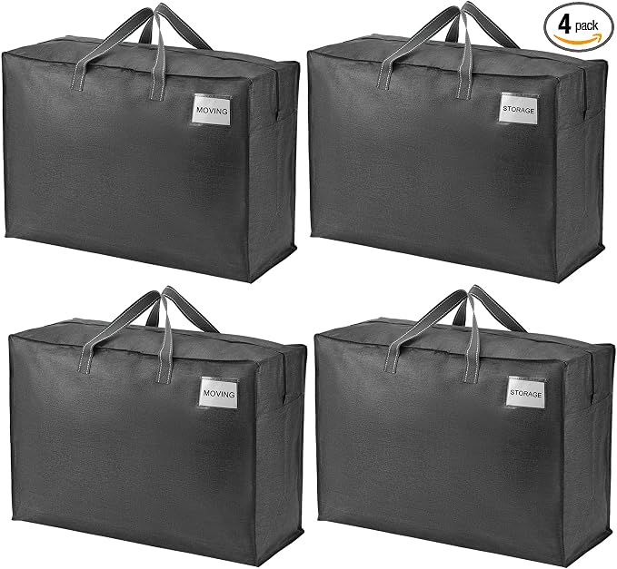 VENO 4 Pack Heavy Duty Moving Bags, Storage Bags, Packing Supplies, Top Zipper by Veno