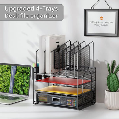 Marbrasse Desk Organizers, 4-Tier Mesh Desk File Organizer - Image 4