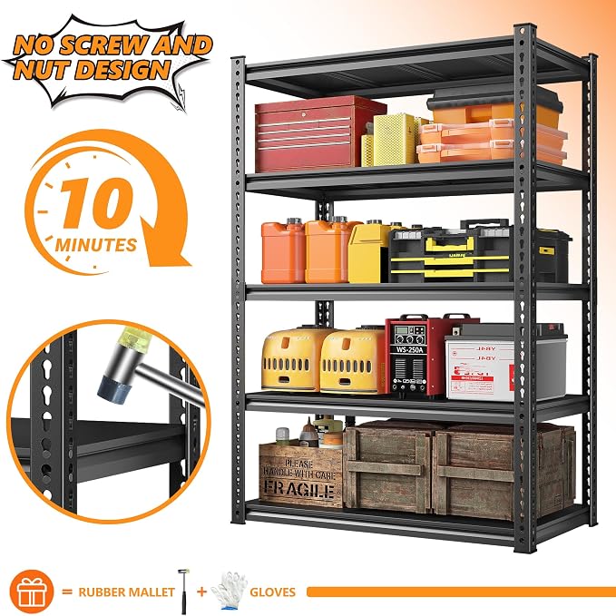 REIBII 72'' Storage Shelves 2050LBS Garage Shelving Heavy Duty 5-Tier Metal - Image 8
