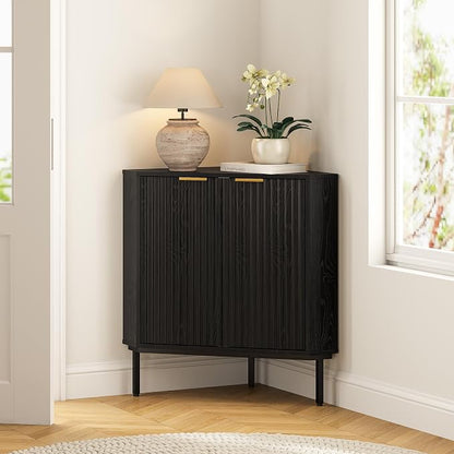 Fluted Corner Cabinet, Modern Small Corner Floor Cabinet - Image 7