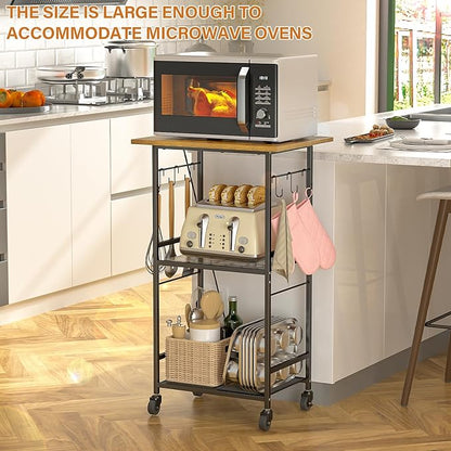 Rolling Kitchen Microwave Cart, 3 Tier Microwave Table Stand - Image 5