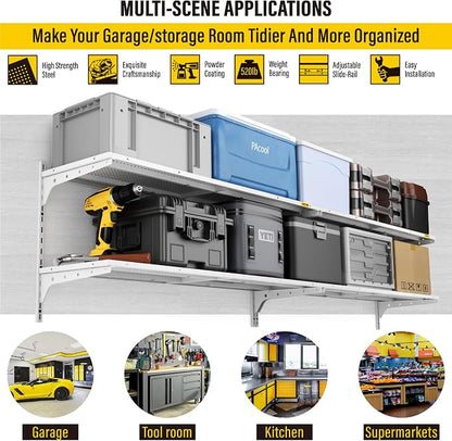 2-Pack 2 Tier 1.3x4ft Garage Shelving Wall Mounted, 520lbs Load - Image 3