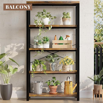 5-Tier Adjustable Heavy Duty Bookshelf, Industrial Wooden Open Storage Rack - Image 8