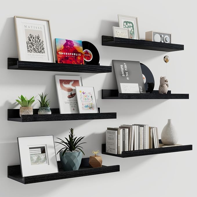 Fun Memories Picture Ledge Shelf, 16 Inch Long Floating Shelves Set of 6 by FunMemories