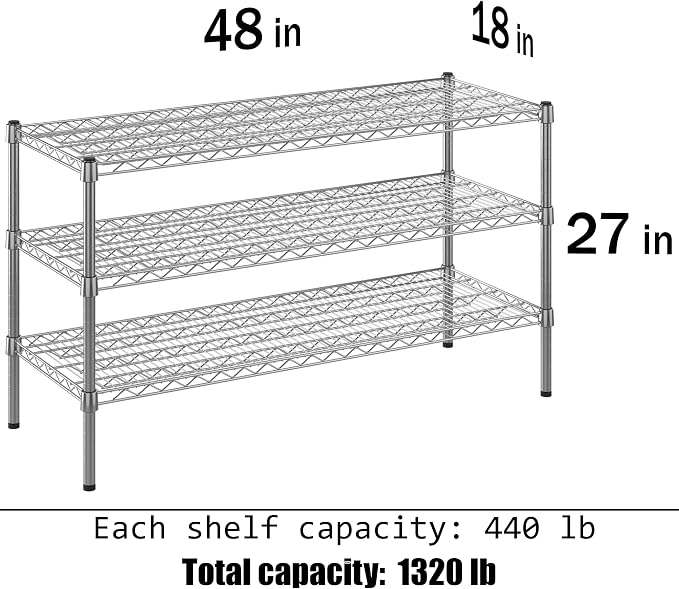 18" Deep x 48" Wide x 27" Height Wire Shelving Kit | 3-Tier | NSF Commercial - Image 3