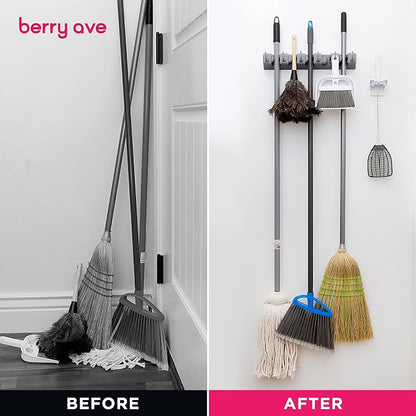 Berry Ave Broom Holder & Wall Mount Garden Tool Organizer- Kitchen, Garage & - Image 5