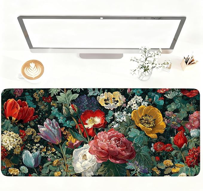 Vintage Oil Painting Floral Mouse Pad – Large Extended Desk Mat 35.43 x 15.75 by LEIWEIHOPE