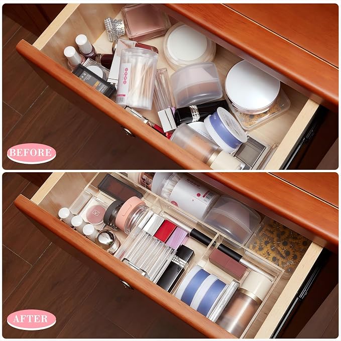 Chunful Clear Drawer Organizer 2 Pieces 6 Section Clear Desk Organizer - Image 3