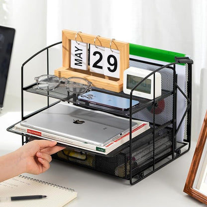 Amazon Basics Rectangular Desk Organizer 3 Tray w/Sliding Drawer and Hanging - Image 4