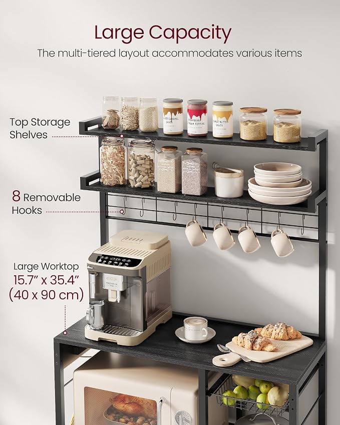 VASAGLE Bakers Rack with Power Outlet, 35.4 Inches Microwave Stand, Coffee Bar - Image 6