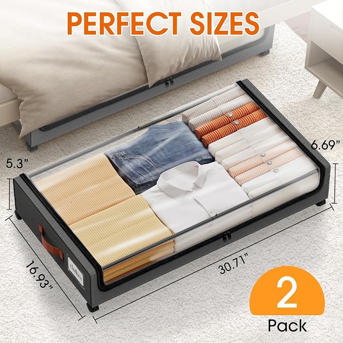 Under Bed Storage with Wheels 2Pack Storage Containers with Clear Window&Label - Image 2