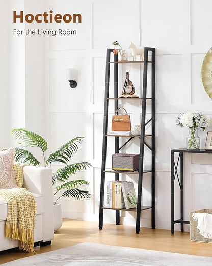 Hoctieon 5-Tier Industrial Ladder Bookshelf, Narrow Ladder Shelf, Tall Standing - Image 5