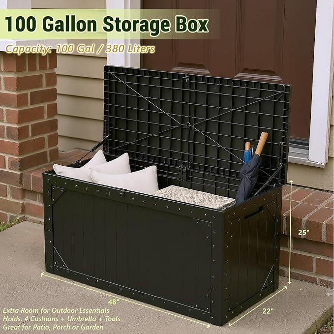 100 Gallon Resin Deck Box, Waterproof Outdoor Storage Box - Image 2