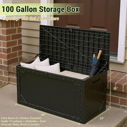 100 Gallon Resin Deck Box, Waterproof Outdoor Storage Box - Image 2
