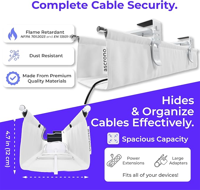 Ascrono Original No Drill Under Desk Cable Management Tray 27.3" - Image 6