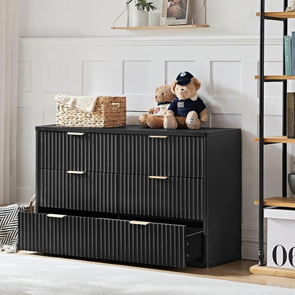 LEYAOYAO Fluted 6 Drawers Dresser Set of 2, Curved Profile Design, Dresser TV - Image 4