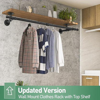 48'' Wall Mounted Clothes Rack Iron Industrial Pipe Clothes Rod - Image 4
