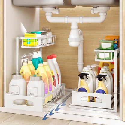 Under Sink Organizer, 2 Pack Height Adjustable Cabinet Organizer - Image 4