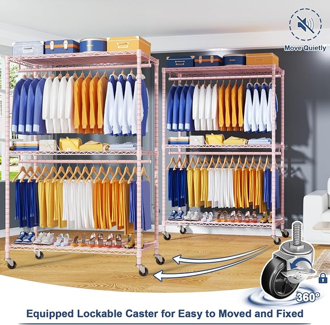 P8 Heavy Duty Clothes Rack（With Extended Width Design） Rolling Clothing Racks - Image 4