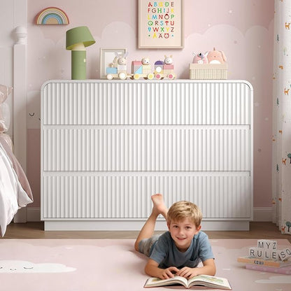 Dresser for Bedroom with 6 Drawers, Fluted Chest of Drawers with Round Curved - Image 7