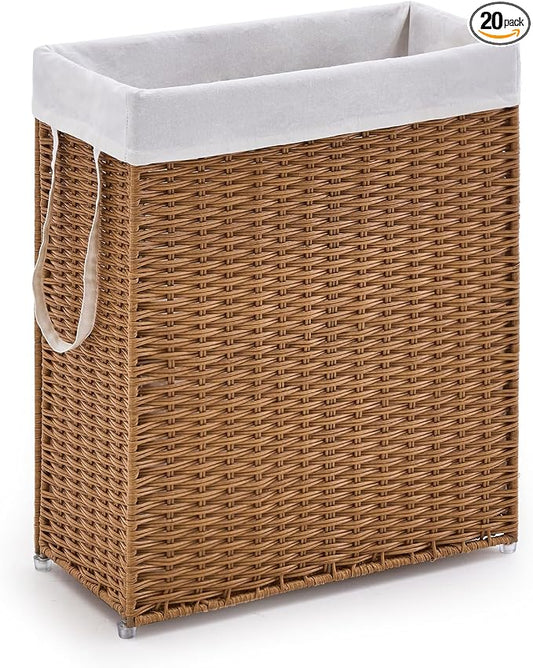 Slim Wicker Laundry Hamper, 75L Handwoven Rattan Basket by LGENHOOMHandwovenNaturalWaterHyacinthBasket