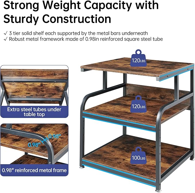 23.6" Deep Extra Large Printer Stand, 3 Tier Printer Table - Image 3
