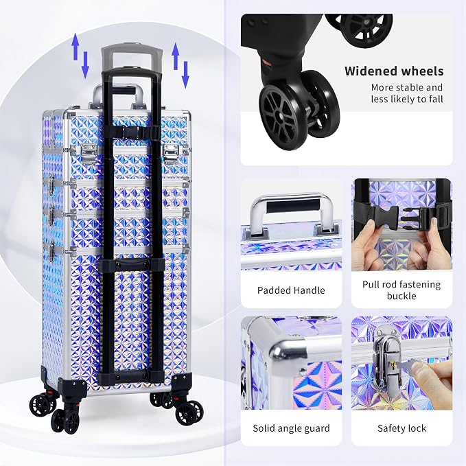 AROUS 5 in 1 Rolling Makeup Train Case Cosmetology Case on Wheels Large - Image 6