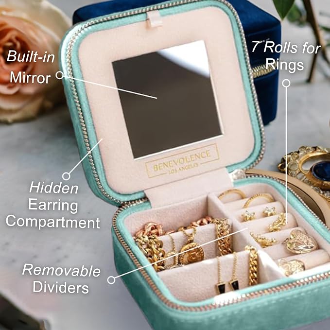 Benevolence LA Plush Velvet Jewelry Box | Travel Jewelry Case Organizer - Image 3