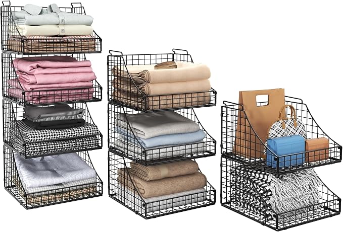 4-Pack Stackable Wire Baskets for Closet Organizers and Storage, Open Storage by Lyuwanxian