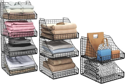 4-Pack Stackable Wire Baskets for Closet Organizers and Storage, Open Storage by Lyuwanxian