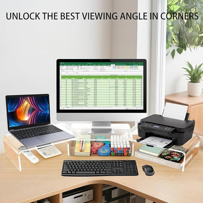 OPNICE Clear Acrylic Desk Organizers and Accessories, Dual Monitor Stand Riser - Image 4