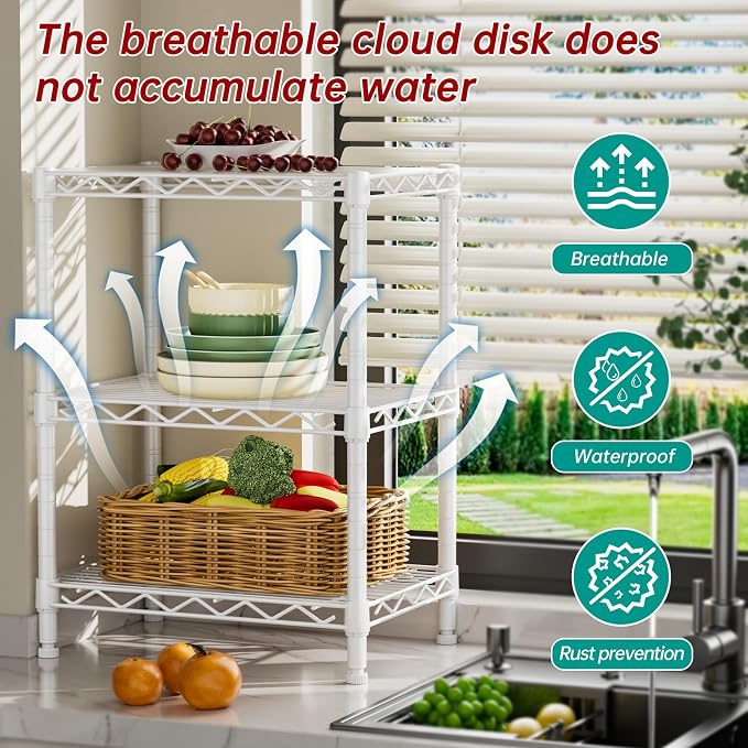3 Tier Adjustable Storage Shelves Heavy Duty Metal Utility Shelf Wire Shelving - Image 8