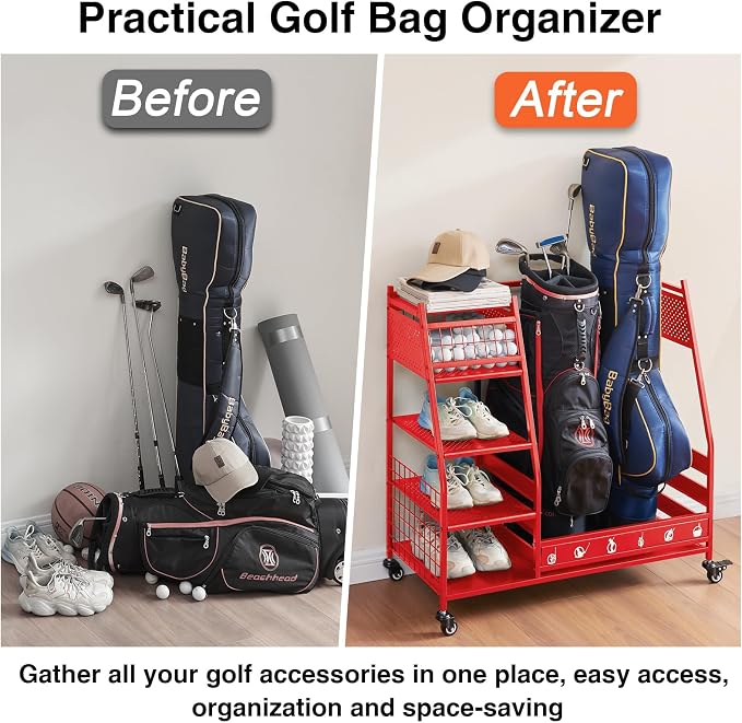 Lauren&Harold Golf Bag Organizer Garage Storage, Golf Storage Rack Stand Fits 2 - Image 6
