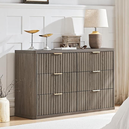 LEYAOYAO Fluted 6 Drawers Dresser Set of 2, Curved Profile Design, Dresser TV - Image 2