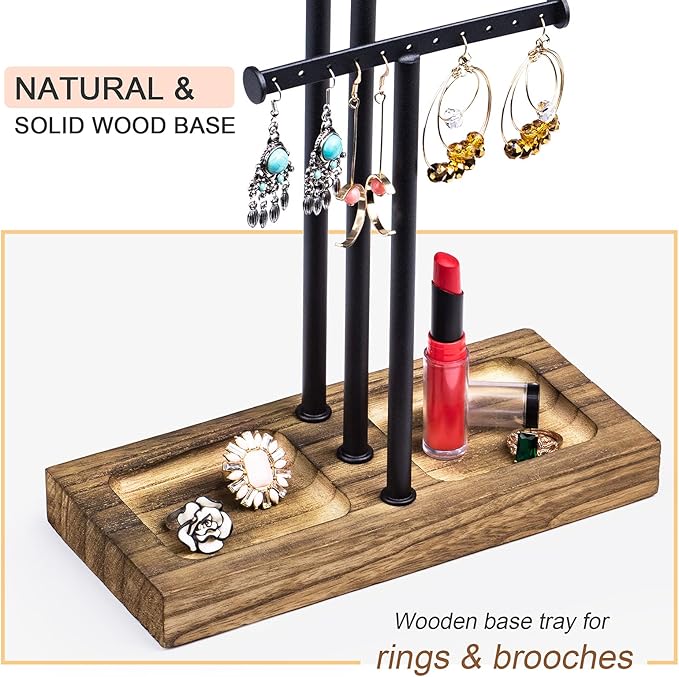 Love-KANKEI Jewelry Organizer Stand Metal & Wood Base and Large Storage - Image 4
