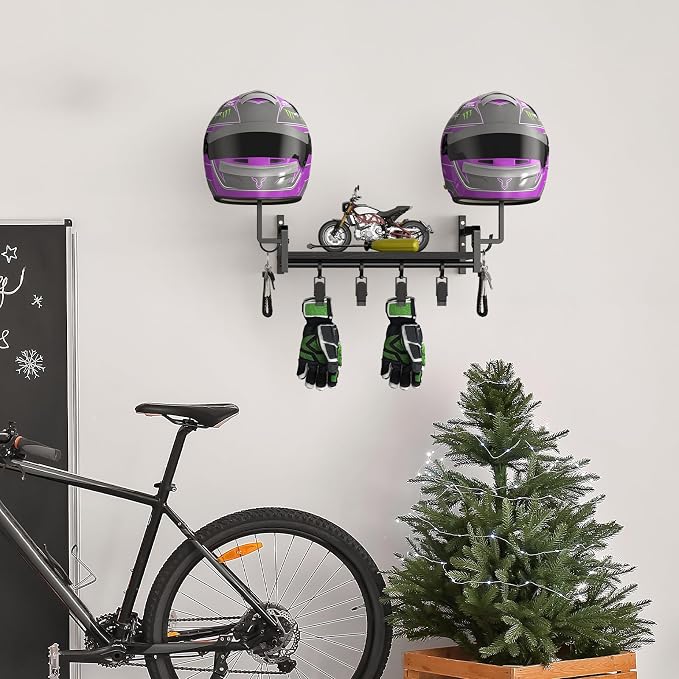 OYEAL Helmet Rack Wall Mount Black Motorcycle Helmet Holder - Image 5