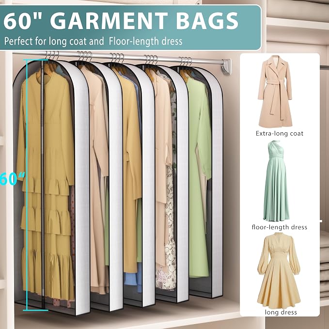 60” Garment Bags for Hanging Clothes 4” Gusseted - - Image 2