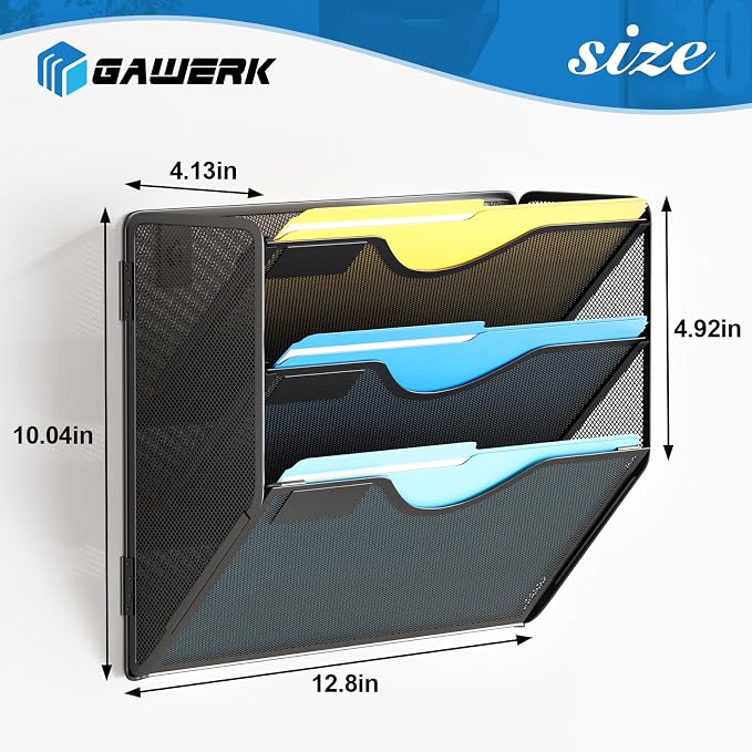 3 Tier Hanging Wall File Organizer, Mesh Mail Paper Orgnization Hanging File - Image 2