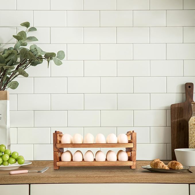 CVHOMEDECO. Wooden Egg Holder Fresh Egg Holders Countertop Firewood Egg - Image 7