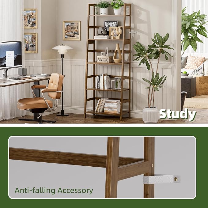 Ladder Shelf, 5-Tier Bookshelf, All Bamboo Heavy Duty Bookcase, Freestanding - Image 7