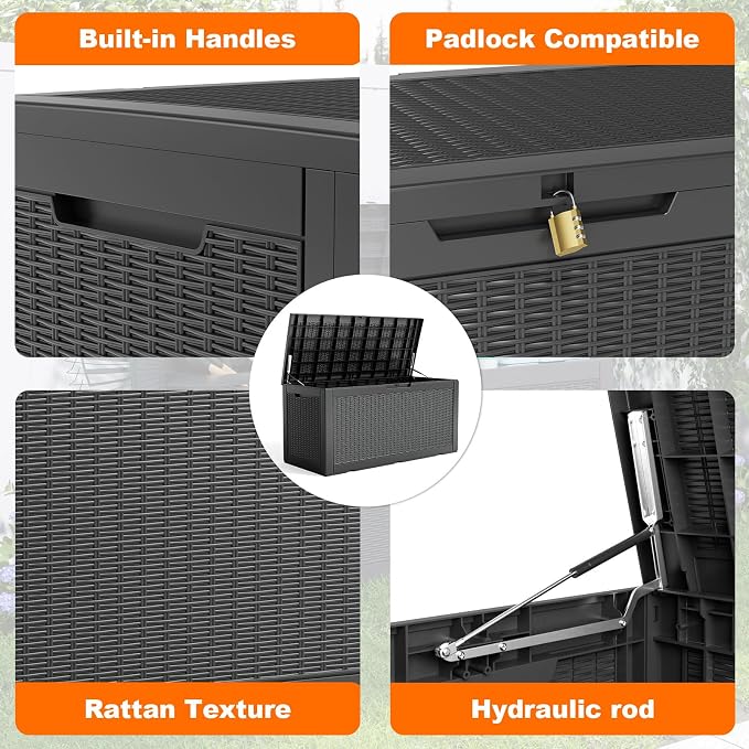120 Gallon Resin Deck Box, Lockable Patio Outdoor Storage Box - Image 4