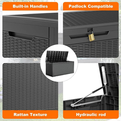 120 Gallon Resin Deck Box, Lockable Patio Outdoor Storage Box - Image 4