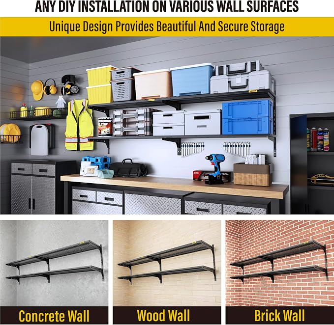 2-Pack 2 Tier 1.3x3ft Garage Shelving Wall Mounted, 500lbs Load - Image 6