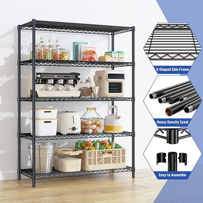 5 Tier Storage Shelves 71"H Wire Shelving Adjustable Metal Shelving, 1000LBS - Image 5