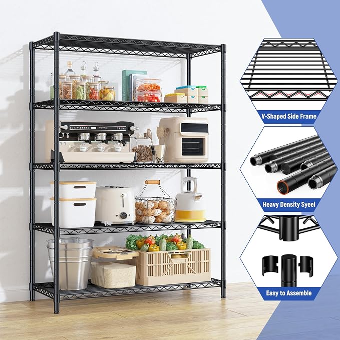 5 Tier Storage Shelves 71" H Wire Shelving Adjustable Metal Shelving, 1000LBS - Image 6