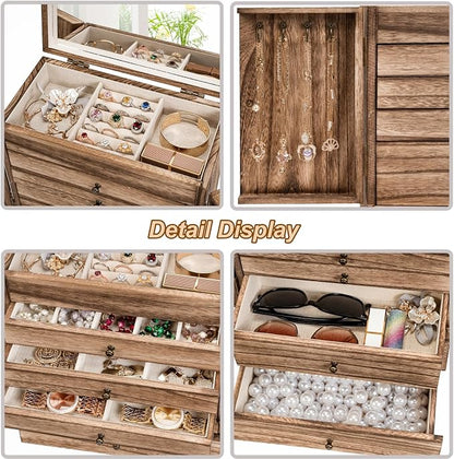 Emfogo Wooden Jewelry Box for Women, 6-Tier Large Jewelry Organizer Boxes - Image 5