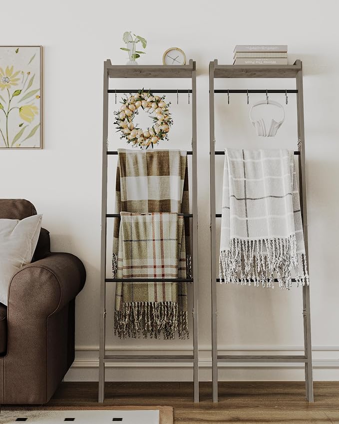 Blanket Ladder Shelf, Decorative Quilt Rack, 6-Tier Farmhouse Ladder Holder - Image 5