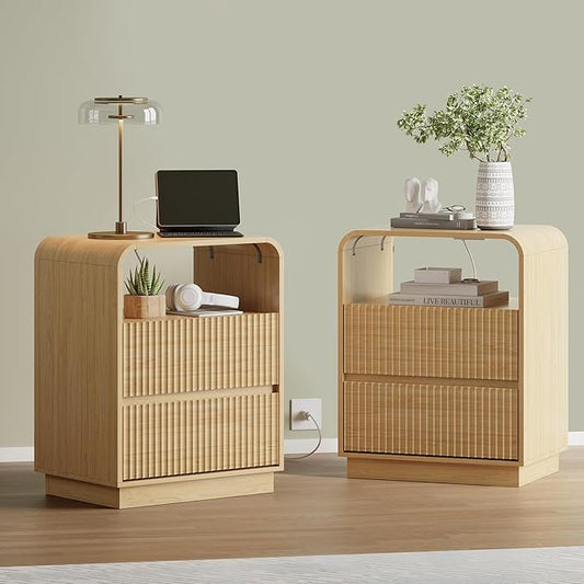 Natural Oak Nightstands Set of 2 by WODEER