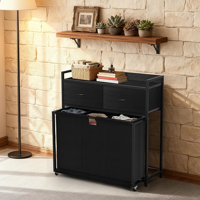 Laundry Hamper with 3 Section Rolling Bags, Laundry Sorter with Wheels - Image 3